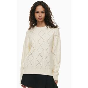 Sunday Best Peggy Merino Wool Crewneck Cable-knit Sweater Relaxed Fit Cream XS